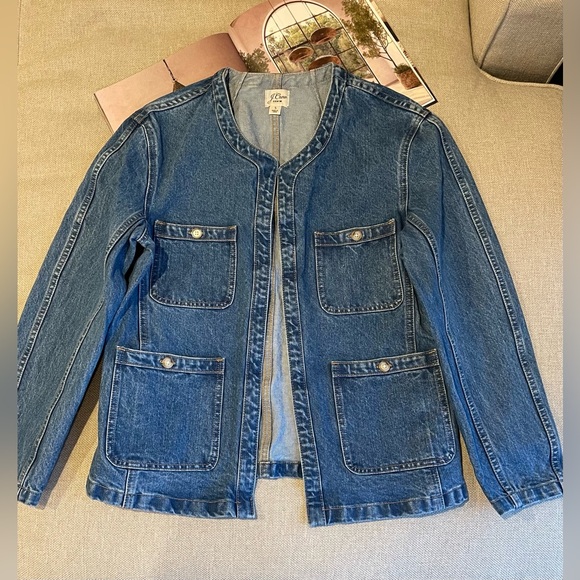 J. Crew Simone Relaxed Denim Jacket Open Front Collarless In Blue Size S - Picture 5 of 16